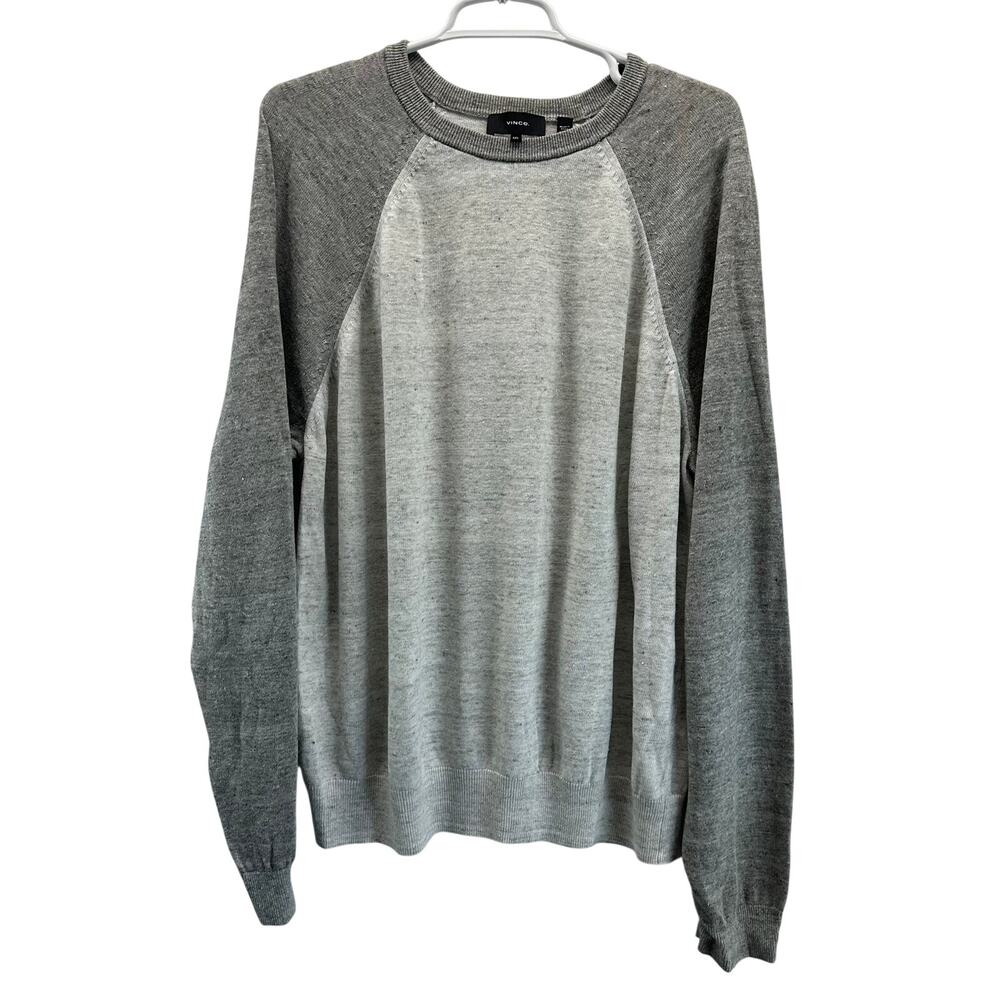 VINCE Long Sleeve Baseball Crew Neck Linen White Gray Sweater XXL